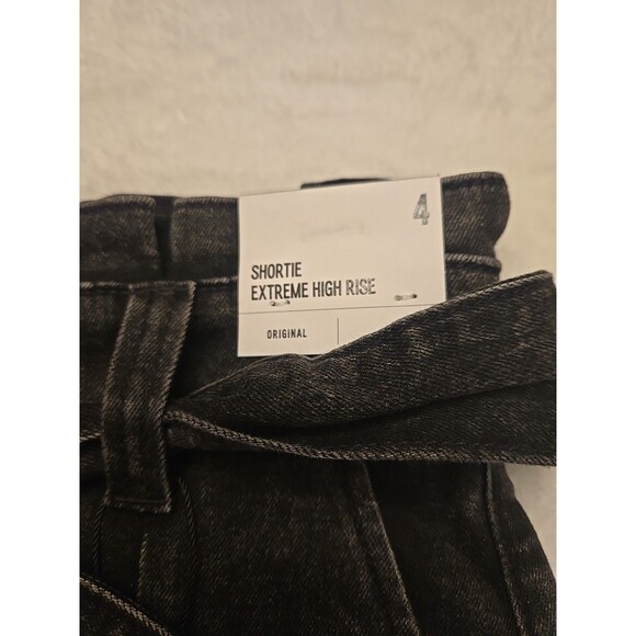 Express Shortie Extreme High Rise Womens Shorts Sz 4 Black Belted Waist Stretch - Picture 7 of 13